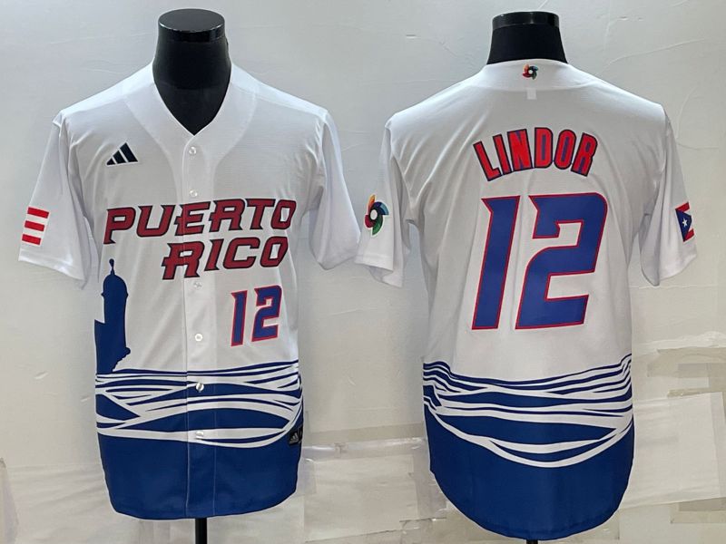 Men 2023 World Cub #12 Lindor White MLB Jersey1->more jerseys->MLB Jersey